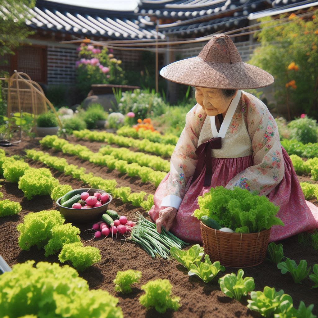 A woman planting Korean Vegetable Seeds