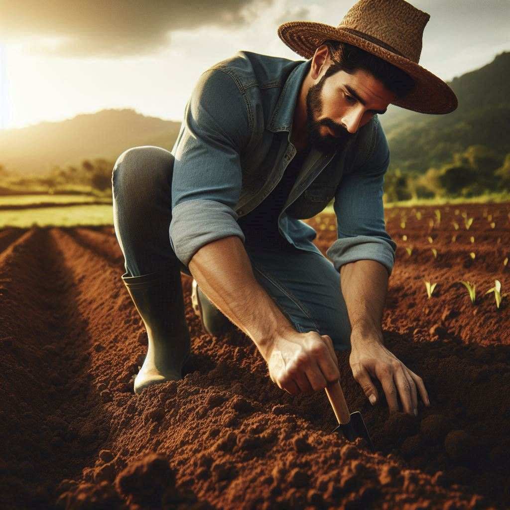 A man preparing the soil for japanese vegetable seed sowing